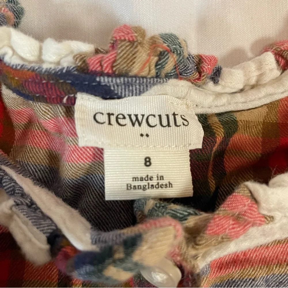 Crewcuts J Crew Girls Plaid Tiered Dress Size 8 Multi Color Cotton Ruffle Collar